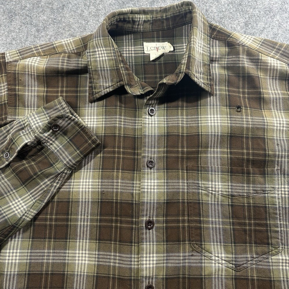 Vintage J Crew Shirt Mens Medium Oarsman Plaid Flannel 90s Flawed‎ Grunge